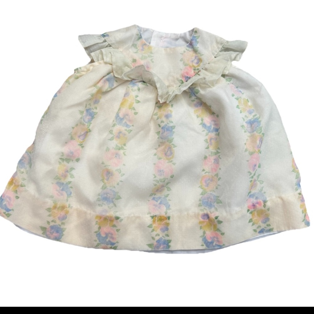 Vintage Handmade Pastel Yellow Floral Infant Girl Dress size 12 mos fully lined